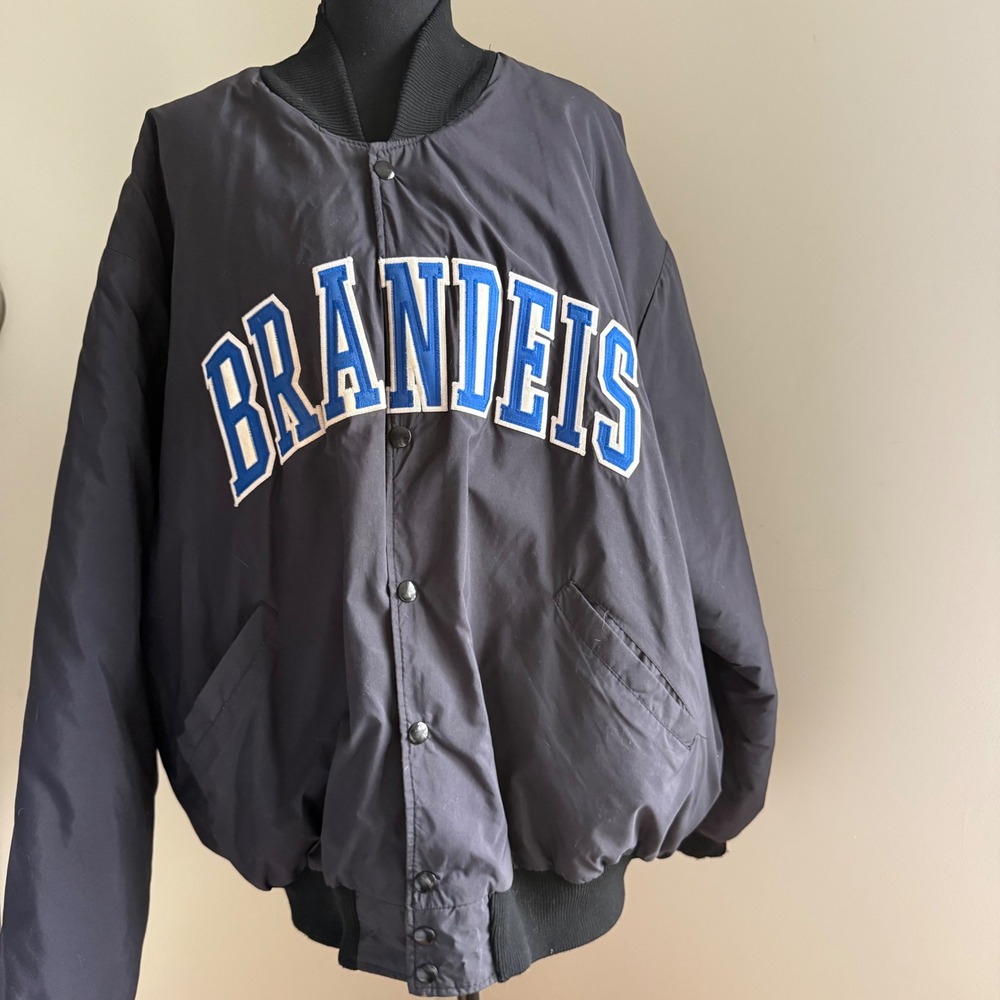 Vintage Brandeis University DeLONG Varsity #19 Bomber Jacket 2X Navy Snap USA